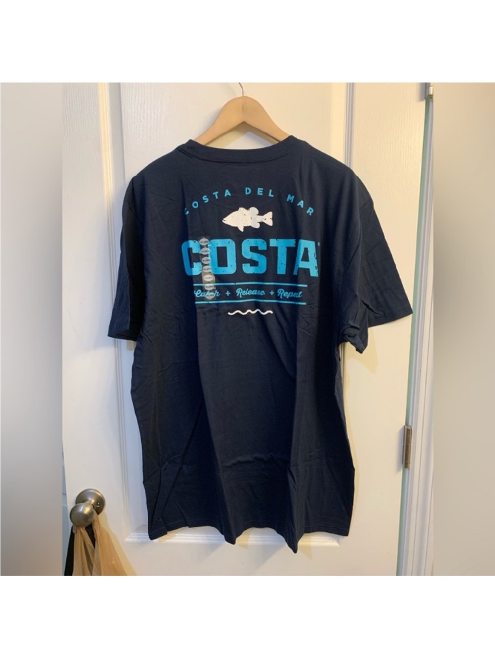 Men’s Costa Del Mar Navy Graphic T-Shirt Fishing Shirt Catch release Repeat New